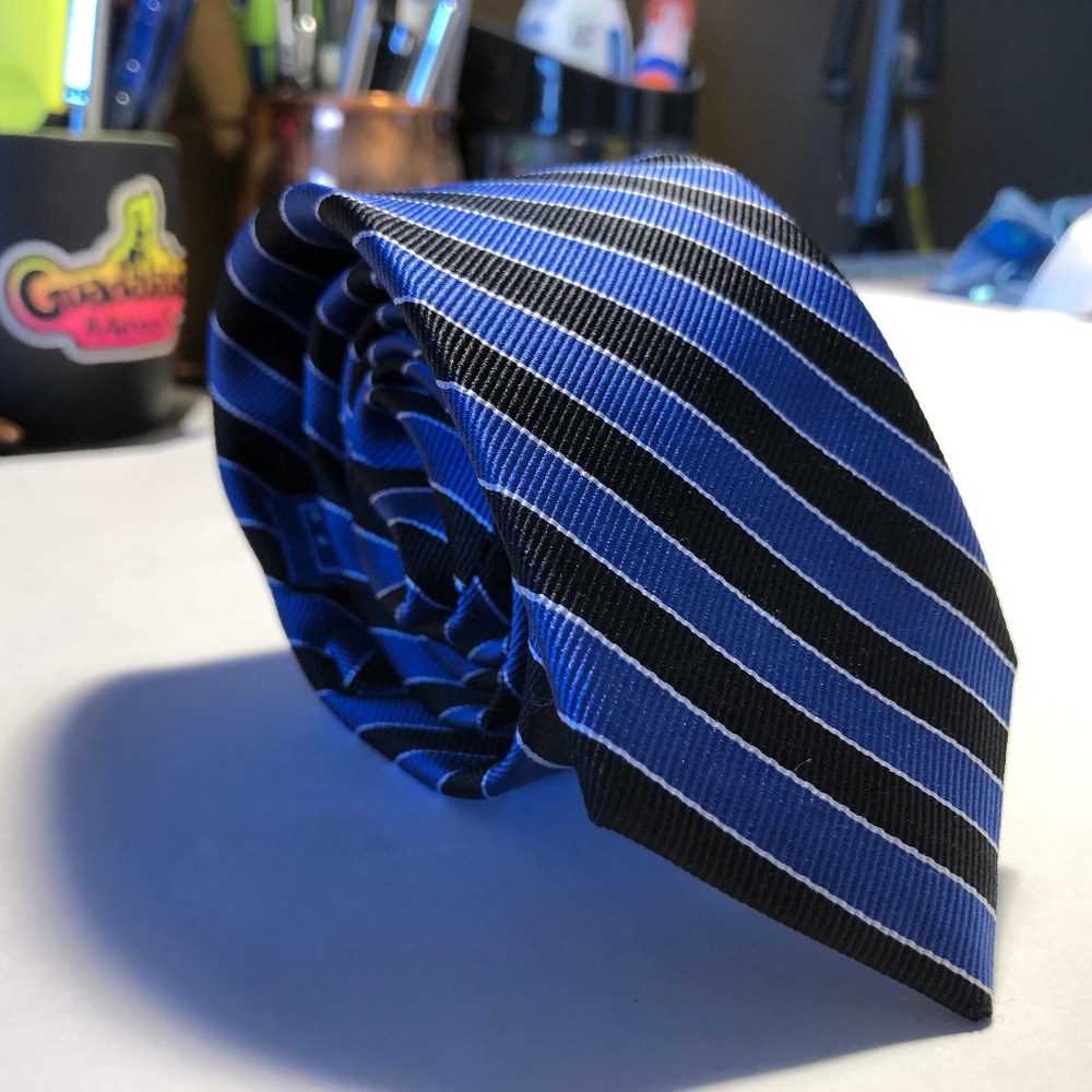 The Tie Bar Blue/Black Striped Tie
